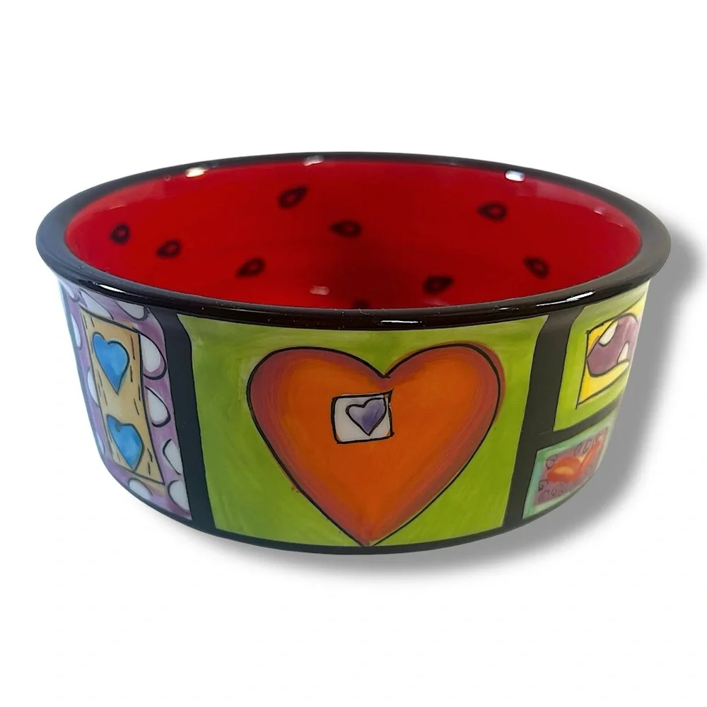 HEARTS & WATERMELON INTERIOR DOG DISH/Ceramic/by Naylor/like new